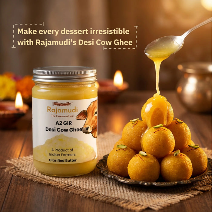 A2 Gir Cow Bilona Ghee — Hand-Churned, Grass-Fed, 100% Pure | Rajamudi Organics