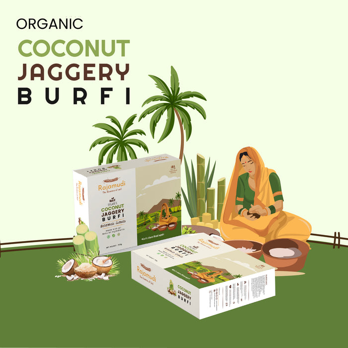 Rajamudi Jaggery Coconut Burfi | Traditional South Indian Mithai (Sugar-free) 150 gm | No preservatives|  Made with Natural Jaggery & fresh Coconut | Healthy & Homemade Treat from ancient kitchen| Gluten-Free & Guilt-free