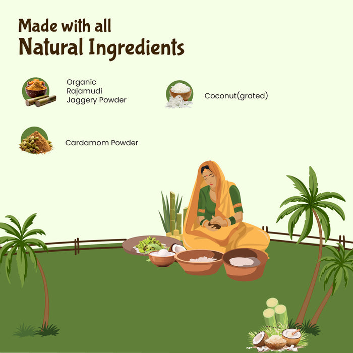 Rajamudi Jaggery Coconut Burfi | Traditional South Indian Mithai (Sugar-free) 150 gm | No preservatives|  Made with Natural Jaggery & fresh Coconut | Healthy & Homemade Treat from ancient kitchen| Gluten-Free & Guilt-free