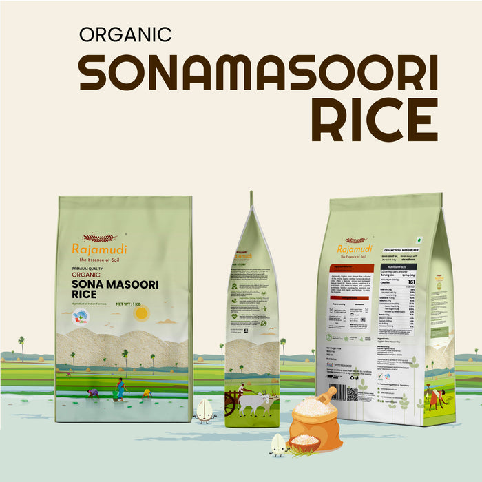 Organic Sona Masoori Rice – Polished | Certified Organic | Rajamudi Organics