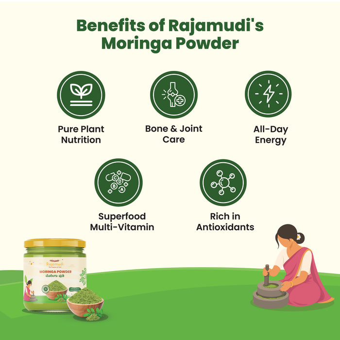 Organic Moringa Powder | Pure Moringa Oleifera Leaf Powder | Certified Organic Superfood | Rajamudi Organics